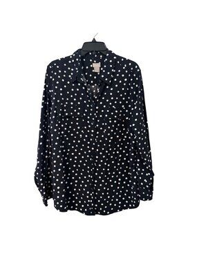 Chicos Black & White Polka Dot Button-Up Blouse Size 16/18 Modal Blend Long Slee